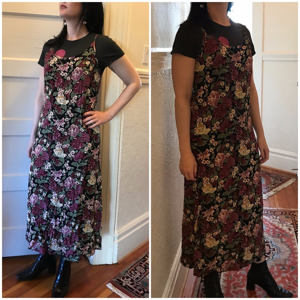 90's spaghetti strap maxi midi slip floral dress